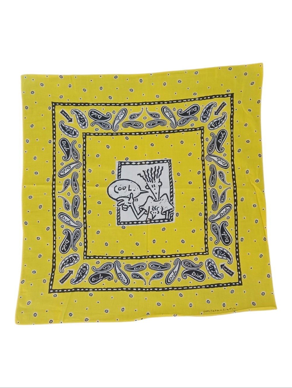 Vintage Fido Dido Yellow Handkerchief Cotton Paisley Bandana Kerchief 💫